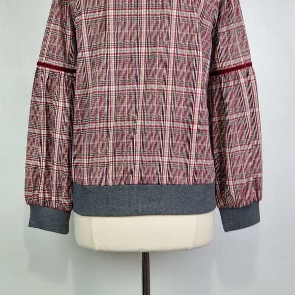 Hem & Thread 141204 Lantern Sleeve Plaid Elevated Sweatshirt Style Top Size M - Picture 9 of 12